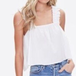FOREVER 21 Ruffle-Strap Poplin Top - White